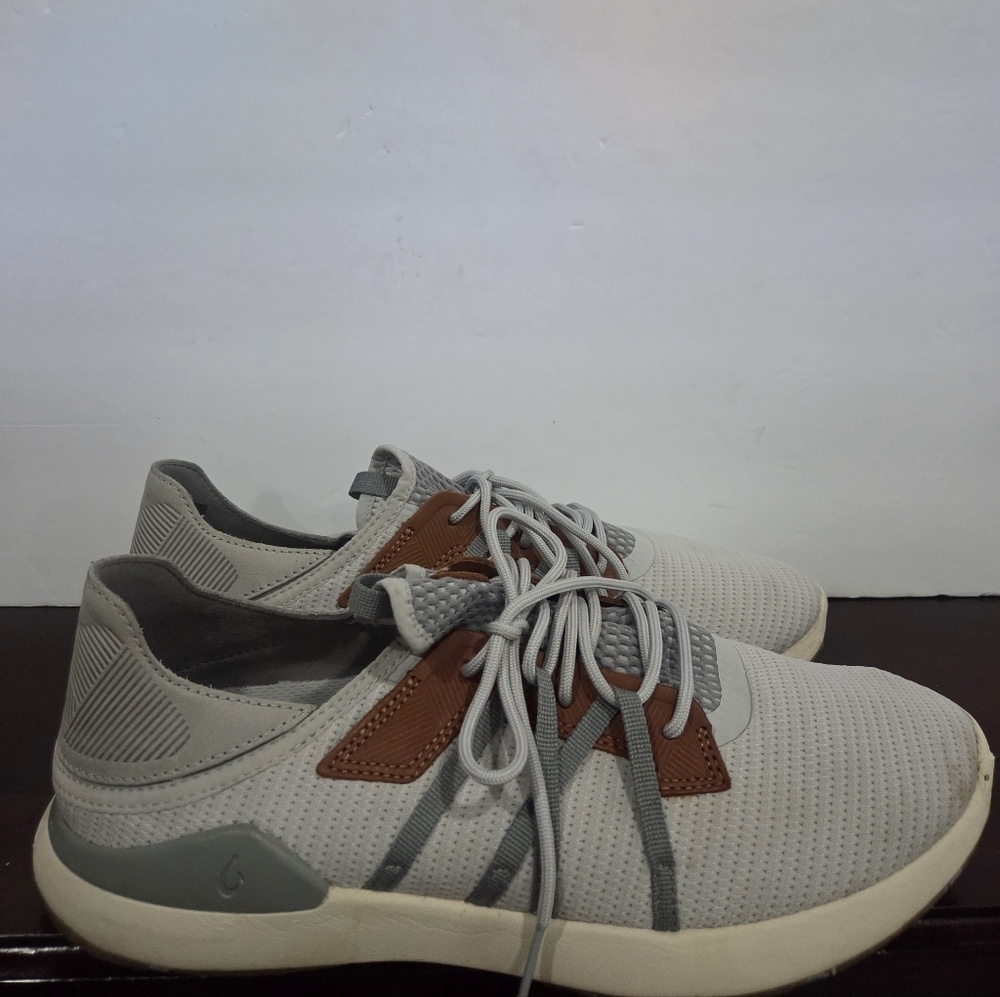 Olukai Mio Li Men's Grey and Brown  Athletic Sneakers - Casual Lace-Up